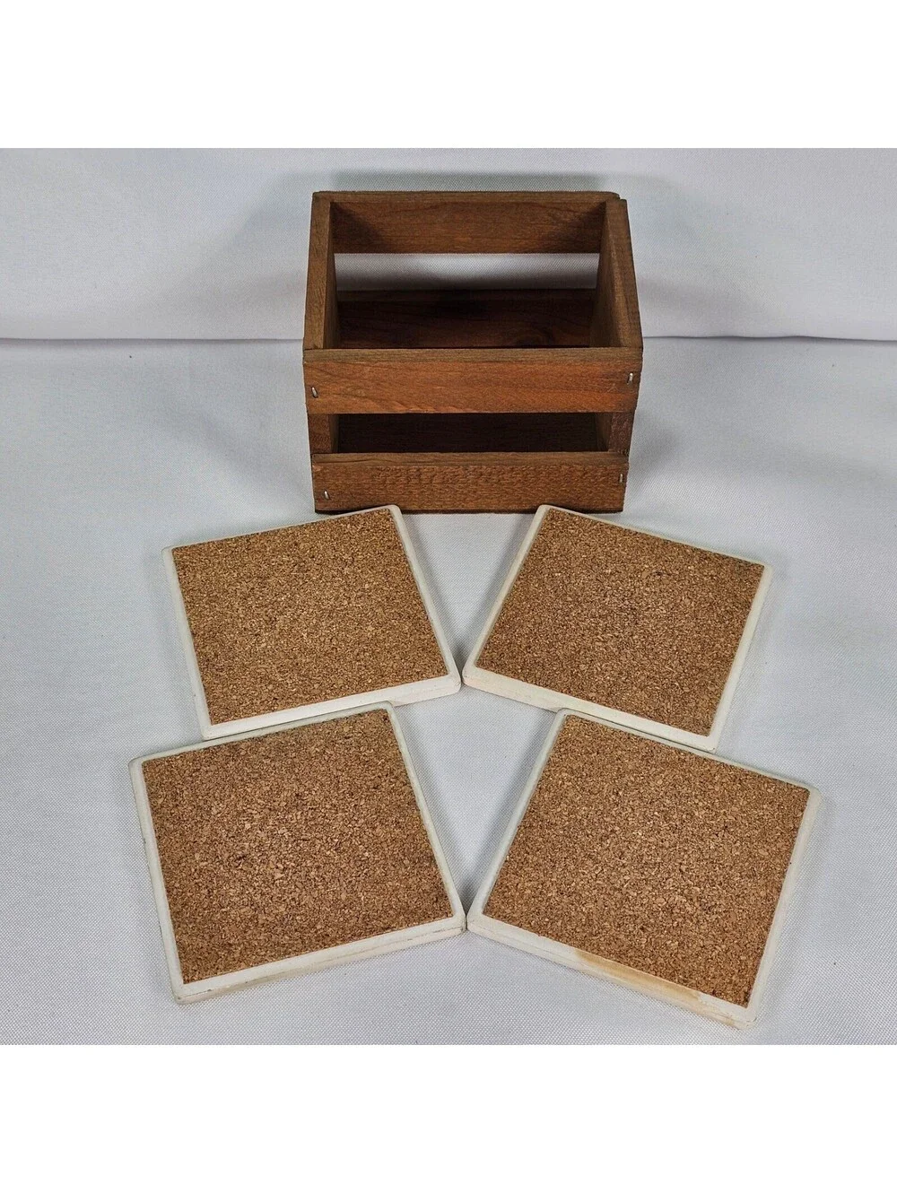Vtg Michigan Wolverines Coaster Set of 4 w/ Rustic Wood Crate Holder Farm Fresh
